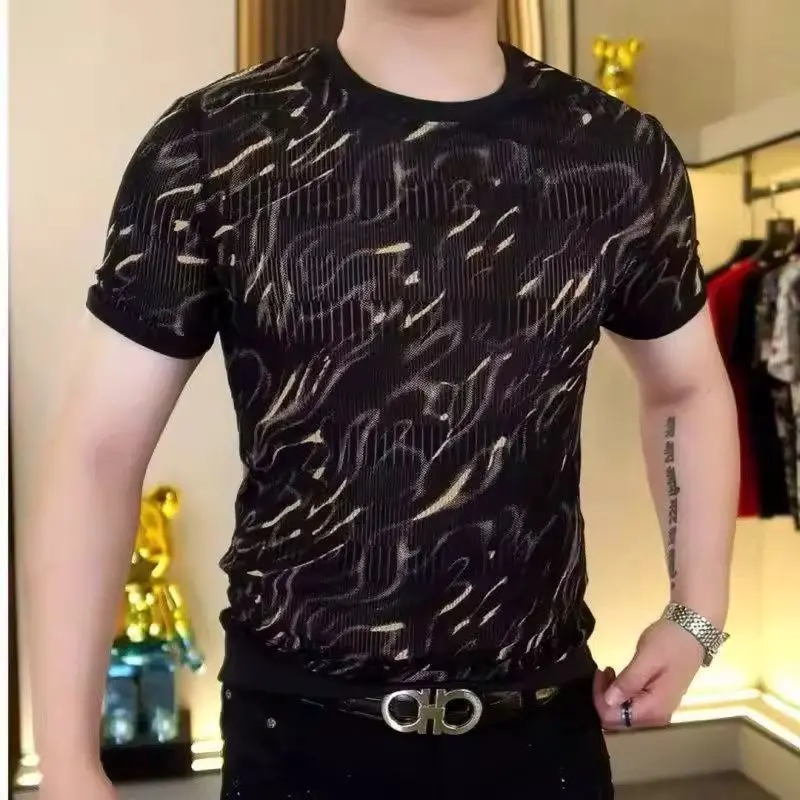 Men's High-End Light Luxury Fitted Short-Sleeve Tshirt - Summer New Menswear Casual Top, Cool Trendy Slim Fit, Shortsleeve