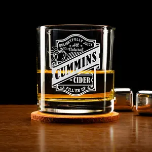 Funny Cummins Cider Whiskey Glass 11 oz Engraved Rock Glass - Made in the USA Drinkware, Gifts for Men
