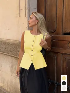 Women's Solid Color Button Front Tank Top, Elegant Fitted Sleeveless Top for Summer, Ladies Clothes for Daily Wear, Vests, Workwear
