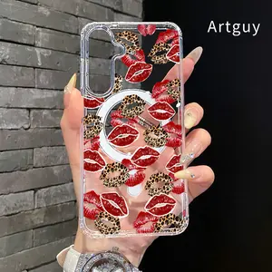 Kiss of the Leopard Pattern Magnetic Phone Case for  Samsung GalaxyS26  S23 Ultra S24 Plus FE S25 S22+ Non-Yellowing Clear Crystal Drop-proof Slim Silicone Shockproof Transparent Acrylic Large Hole Cover Supports Wireless Charging