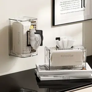 Home Paper Towel Box Flip Cover Wet Wipe Storage, No Drilling Wall-Mounted Toilet Roll Holder, Living Room Kitchen Tissue Box, Bathroom Accessories Organizer