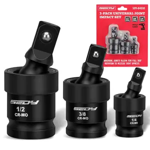 Impact Universal Joint-Socket Swivel Set: 3-Piece 1/2", 3/8", 1/4" Flexible Socket Swivel Set Premium CR-MO Steel U Joint Socket Adapter Wobble Socket Set Tool Hardware Heavy Duty