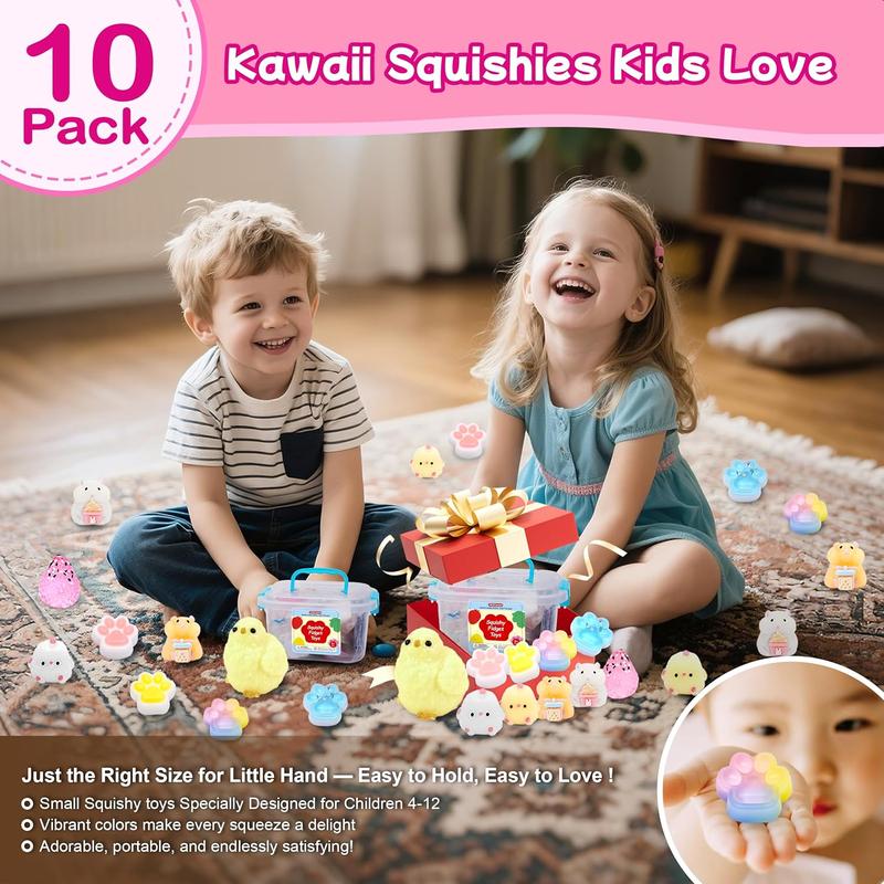 10 Pack Taba Squishies with Toy Box & Cute Stickers, Kawaii Squishy Stress Relief Toys Party Favors for Kids 4-8 8-12, Squishy Sensory Fidget Toys for Kids Birthday Xmas Gifts for Girls&Boys