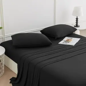 StretchSnug Sheets Set  Size - Stretchy Sheets Deep Pockets, No Slip Stay on Bed, Firm & Tight with Corner Straps - 4 count Sets, Black,