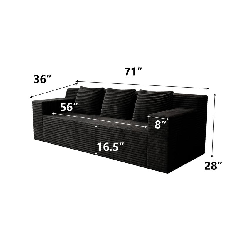 71" 3Setaser Sofa,Corduroy Fabric,Deep Seat Couches,Comfy Loveseat Sofa,No Assembly,1pcs for Living room, Bedroom,Conference room ,Apartment
