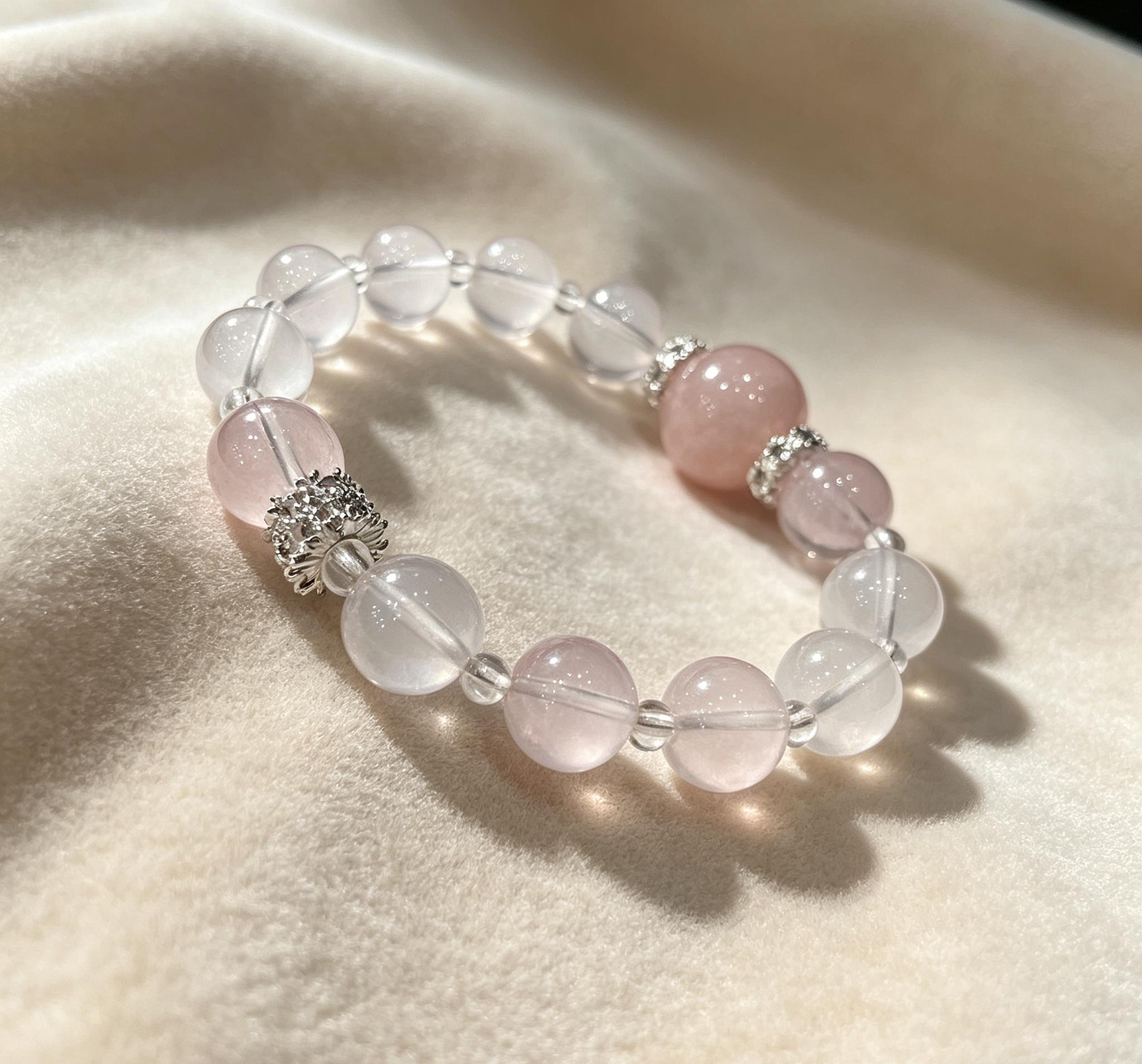 Natural Rose Quartz & Clear Crystal Beaded Bracelet, Handcrafted Healing Crystal Bangle, Spiritual Energy Jewelry for Daily Wear, Meditation, Dating & Casual Outings, Elegant Star Charm Wristband Gift for Her