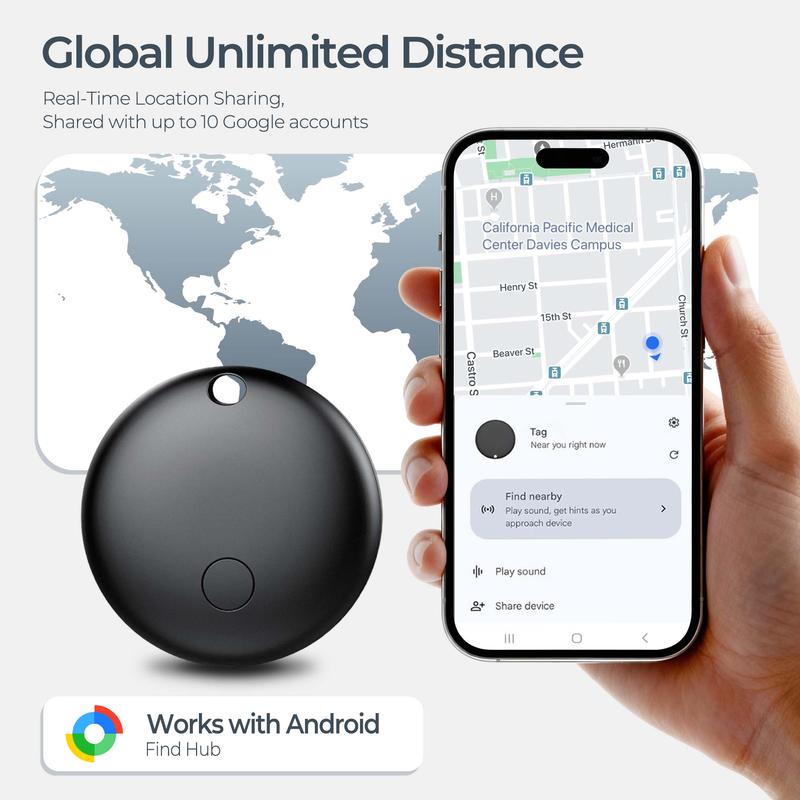 GPS Tracker (Android Only) for Personal Belongings – Mini Anti-lost Device with Global Coverage, Works with Google Find Hub,Track Bags, Keys, Car, Wallets, Imported Components, Long Battery Life SmartTracker