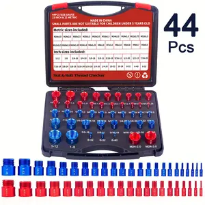 44-Piece Alloy Nut & Bolt Thread Inspector Kit – Metric & SAE Thread Gauge Set, Multi-Size Bolt & Threaded Hole Identifier with Ruler, Durable Washable Aluminum Gauge for Industrial Measurement