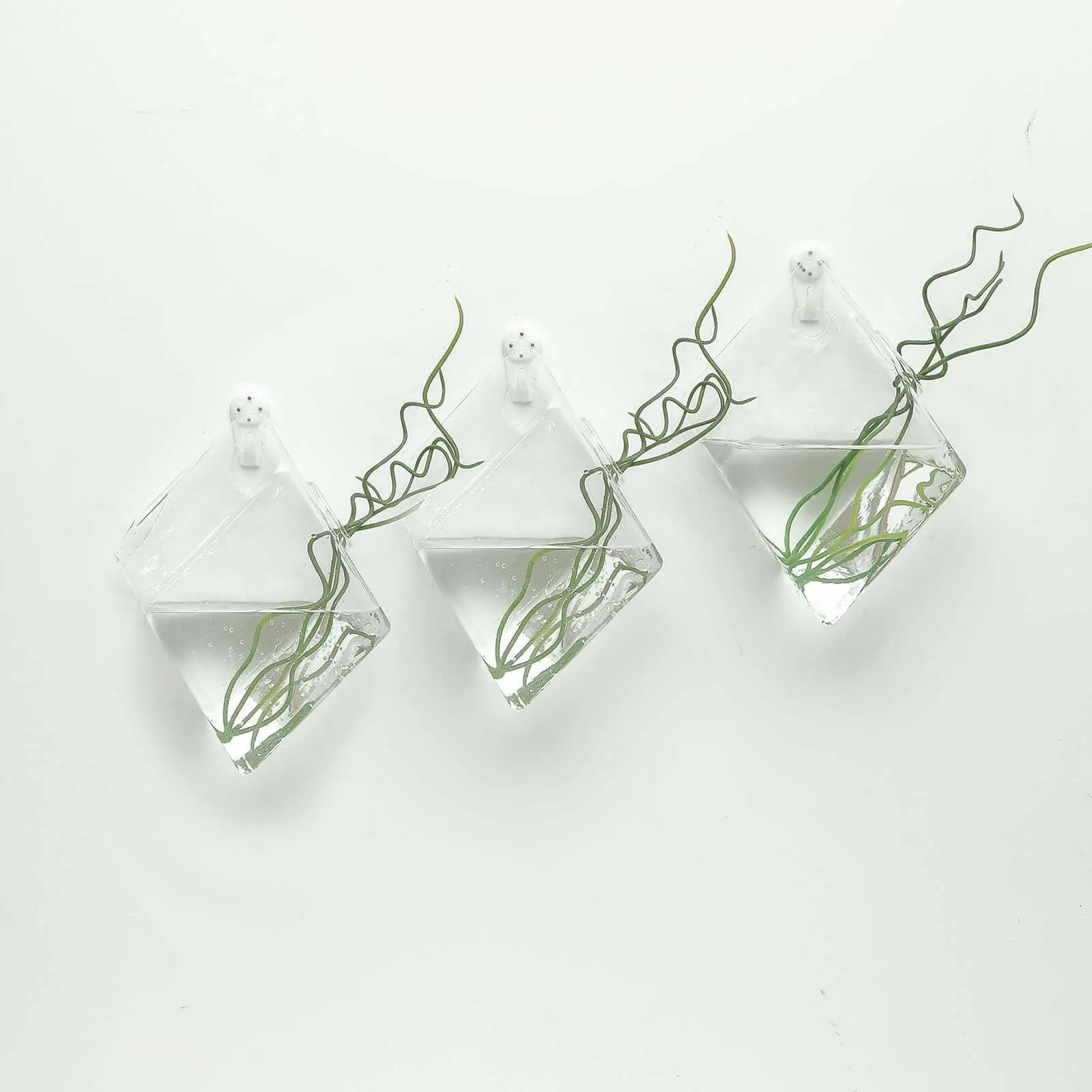 3-Pack Wall Vase, Rhombus Design Glass Hanging Planters - Modern Wall Mounted Terrariums, Attachment Hanging Planters & Baskets for Indoor Living Spaces, Coffee Shop, Water Plants (2 lbs. Max), 3X Glass Wall Planters