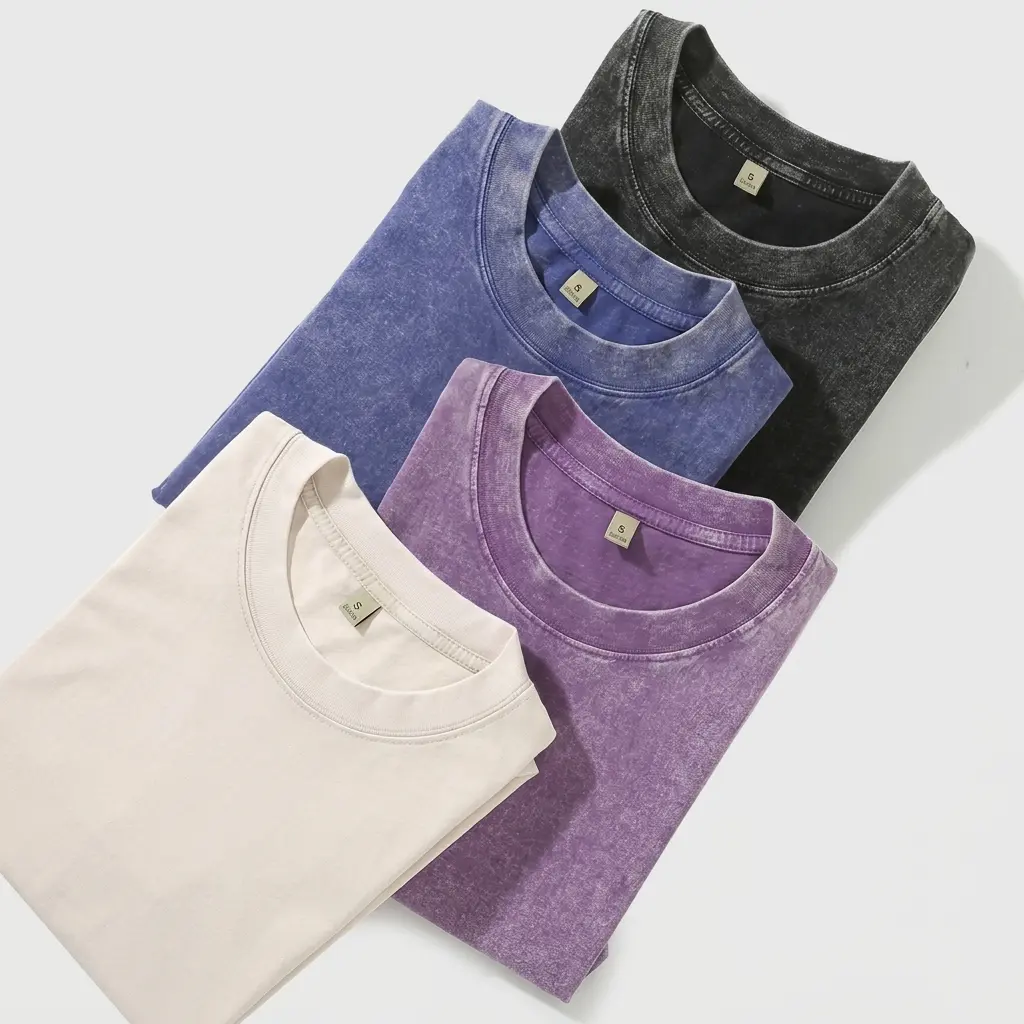 Men's 4-Pack Oversized Crew Neck Short-Sleeve Tops, Vintage Heavyweight Washed Cotton Menswear Streetwear, Minimalist Everyday Casual Basics Round Neck, Vintage Washed Look