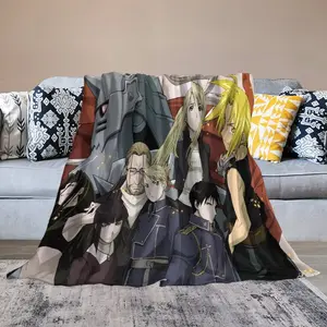 Anime Fullmetal Alchemist Flannel Throw Blanket - Ultra Soft & Shrink-Resistant Design | Anti-Wrinkle, Fade-Proof & Quick-Dry Fabric | Machine Washable Cozy Bedding