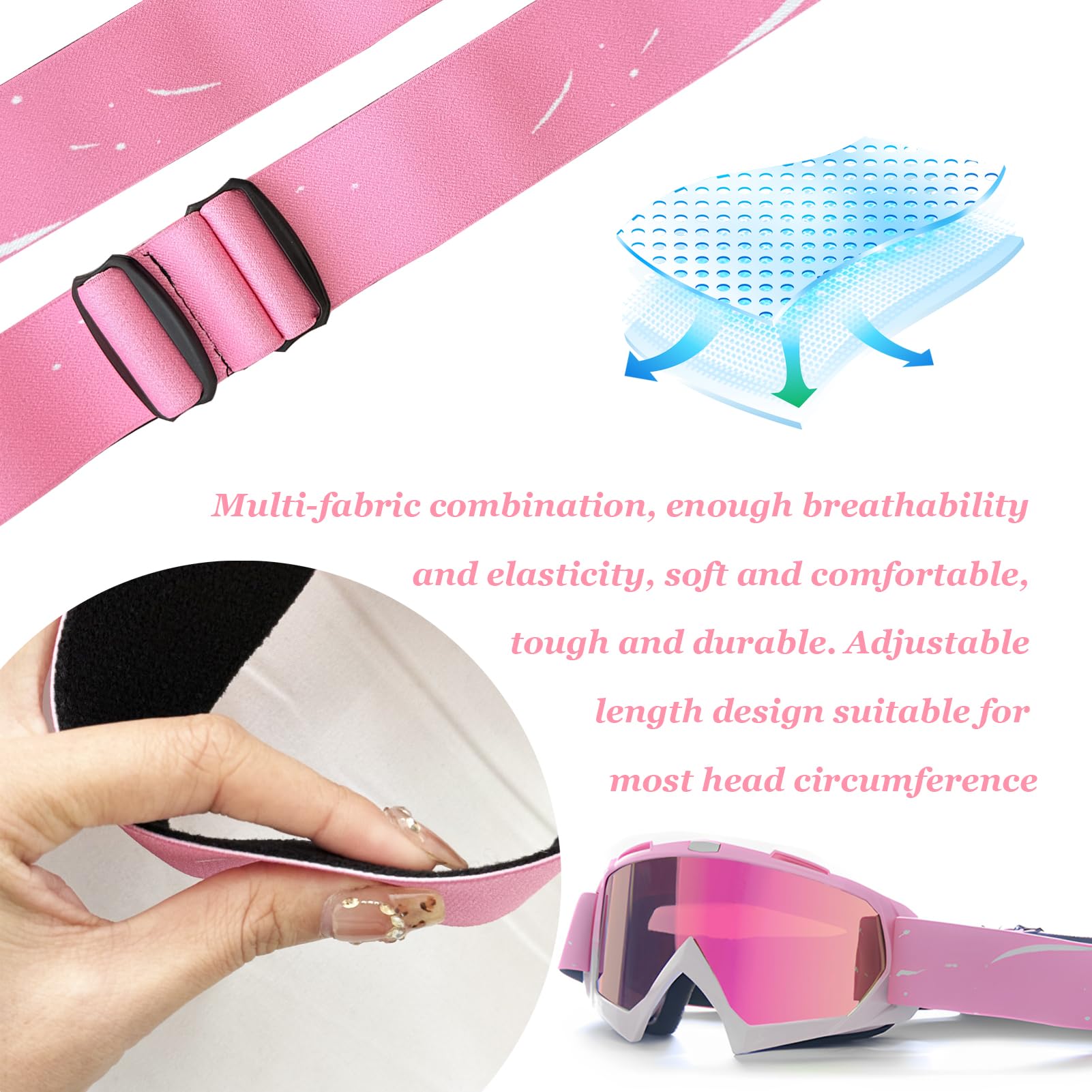 Pink Aesthetic Ski Goggles, UV Protection Anti-Fog Snowboard Goggles, Wide View Motocross Goggles For Women Teenagers Adult