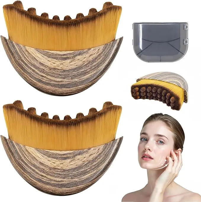 【Buy 1 get 1 Free】2PCS Lymphatic Contour Face Brush, Manual Lymphatic Drainage Massager, Natural Makeup Brushes with Durable Soft Bristles, Hypoallergenic Ergonomic Facial Cleansing Brush for Sculpting