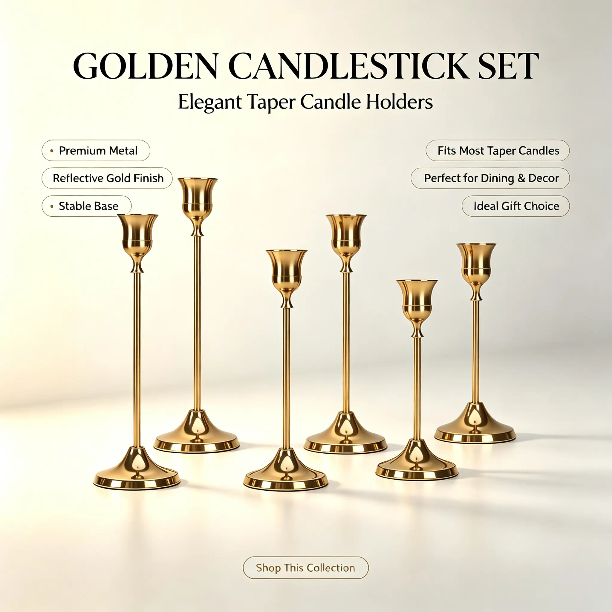 6-Piece Vintage Metal Cone Candle Holder Set, Elegant Home Decor Accessories for Weddings, Dinners, 6 Piece Set