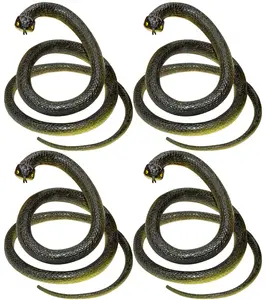 Fake Snake Rubber Snake Toy, 4 Pieces Realistic Snakes That Look Real for Garden Props to Keep Birds Away, Novelty Toys for Playing Jokes Prank Stuff for Halloween Party Favor