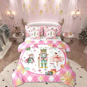 Nutcracker Christmas Comforter Set,7 Piece Bed in A Bag,Cartoon Mouse Bedding Sets,Little Ballet Princess Comforter