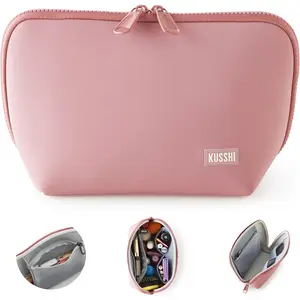 KUSSHI Neoprene Makeup Bag - Washable Makeup Bag for  Free Travel (Mauve/Stone)