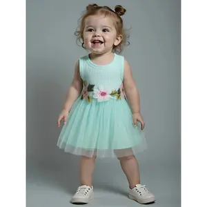 Summer Style Infant and Toddler Girl's Round Neck Waist Flower Decoration Vest Casual Dress,  Development