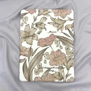 Brown Flower Tri-Fold Case for Apple iPad 9 Protective Cover 2021, Standable Tablet Shell Compatible with iPad 7/8/9 10.2 Inch Cartoon Air 5 Pencil Slot, 12.9 2020 Transparent Anti-Drop M3 /11 A16 Computer Protection