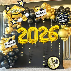 9pcs Graduation Aluminum Foil Balloon Set, 32-Inch 2026, Grad Hat, 18-Inch Print Balloons, Party Decor for Schools, Indoors/outdoors, Balloon Decoration