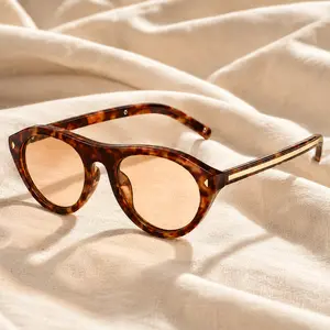 [Summer Vibes] Vintage Cat Eye Narrow Shades for Women Men, Oval Tortoise Frame Orange Lens Fashion Shades, UV400 Fashion Eyewear, Lightweight Summer Eyewear