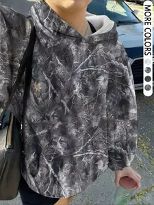 Women's Fall Winter Vintage Fashion Hoodie, Trendy Street Style Casual Comfortable Sportswear, Camouflage Camo Branch Print Pullover Sweatshirt, Loose, Casual Pullover Hoodies