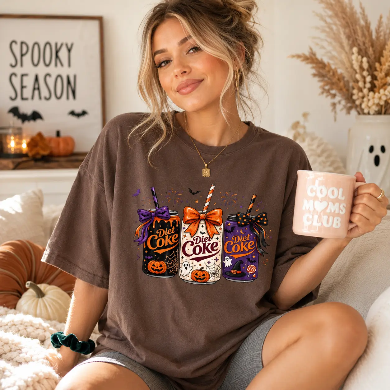 Comfort Color Spooky Soda Can Shirt, Halloween Soda Graphic Tee, Cute Bow Pumpkin Ghost Shirt, Retro Fall Graphic Tee, Witchy Drink Lover Shirt for Women