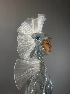 Silver Sequin Fish Costume, Sea Creature Theatrical Spandex Stage Performance Catsuit
