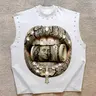 Men's Casual Sleeveless Vest, Menswear Luxury Trendy Graphic Design with Wealth Elements and Rhinestone Details, Comfortable Fabric, Perfect for Music Festivals and Streetwear, Sleeveless Tank Top, Casual Tank Tops, Casual Sleeveless Clothes