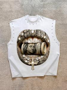 Men's Casual Vest, Luxury Trendy Design with Wealth Elements and Rhinestone Details, Comfortable Fabric, Perfect for Music Festivals and Streetwear