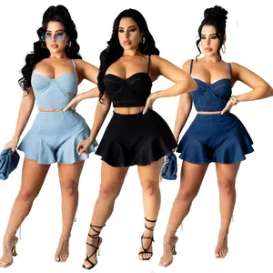 Denim Bustier and Skirt Set