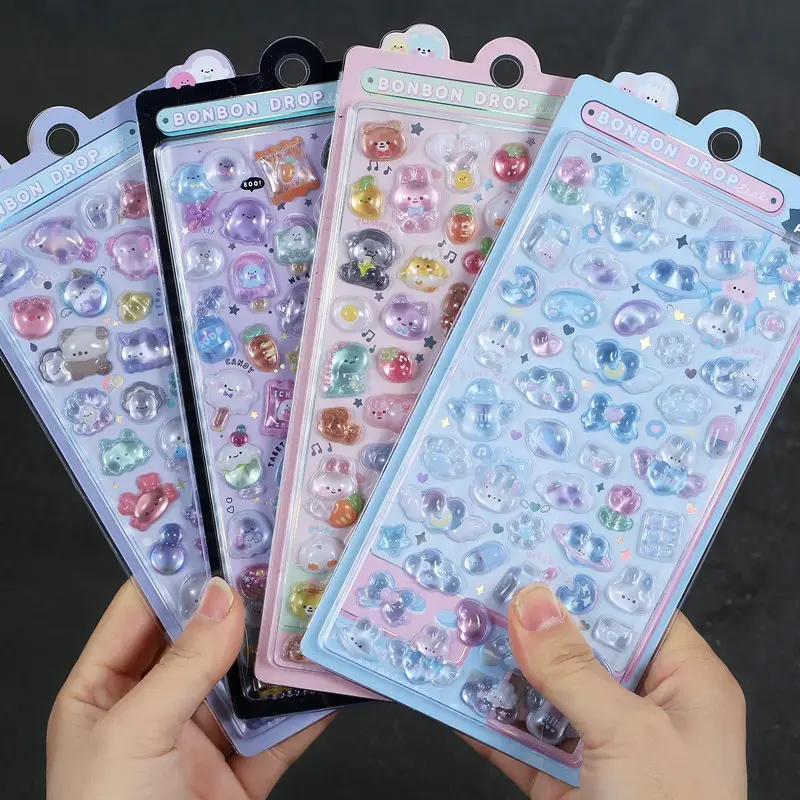 2-Piece 3D Bonbon Drop Cartoon Animal Stickers, Random Cute Designs, Decorative Decals for Smartphone Cases, Water Cups & DIY Supplies