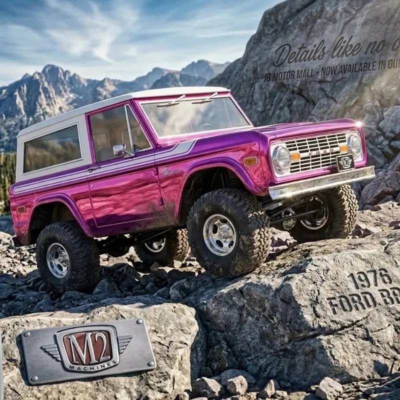 1976 Ford Bronco Model Car - M2 Machines Pink Chrome, Opening Hood That Opens and Closes