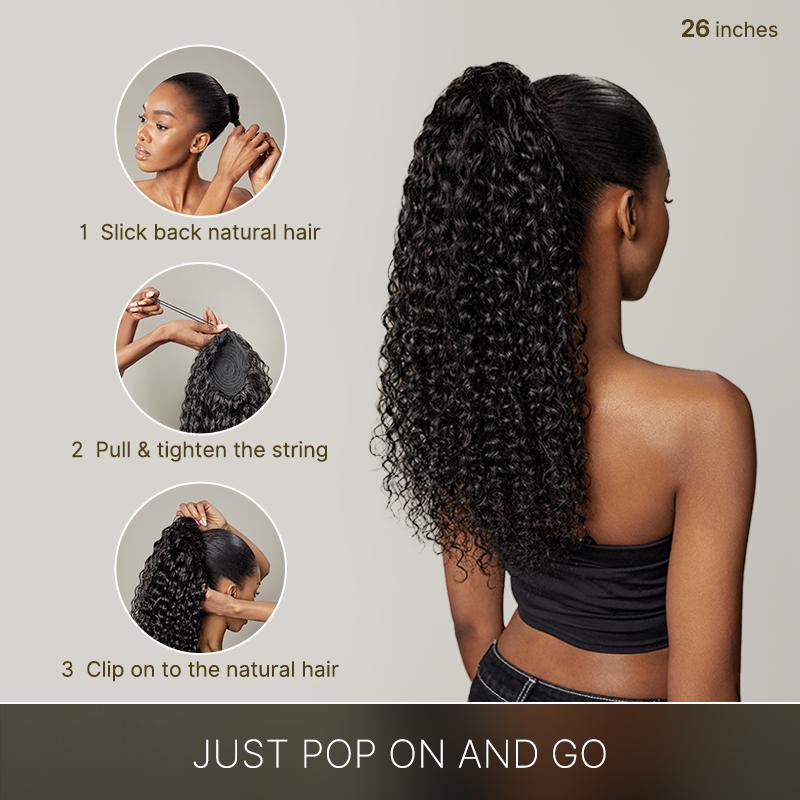Frodio 100% Human High-Density 10-Sec Ponytail Hairstyle Drawstring ...