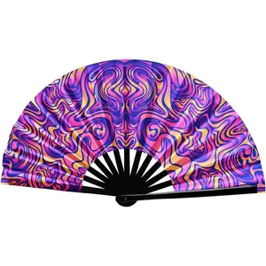 UV Glow Rave Fan Large Handheld Folding 13 Inch  Festival Foldable Clack Popping Fan for Line Dancing Men and Women (Ripple)