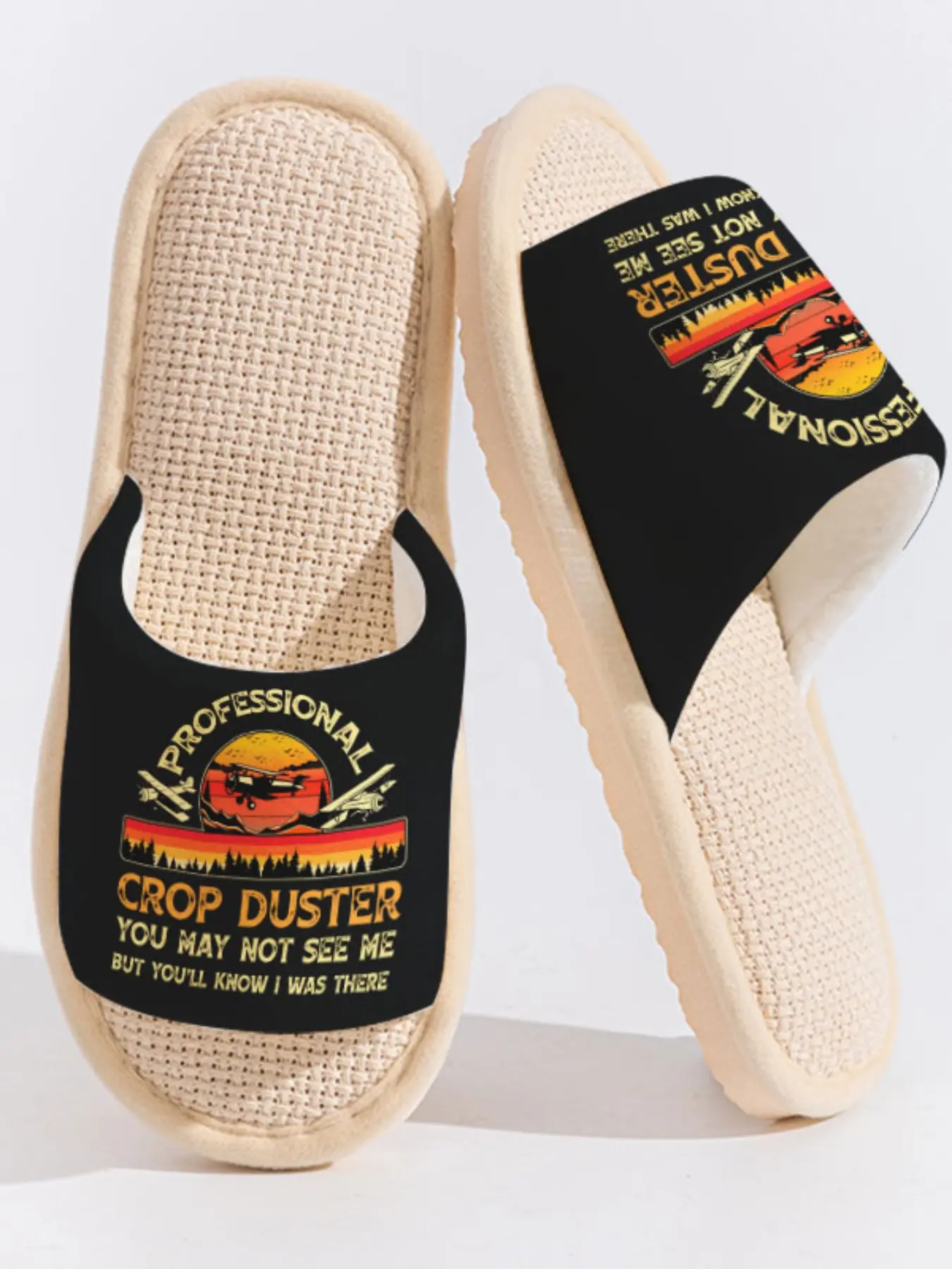 Vintage Sunset "Crop Duster" Professional Slippers Cloud-Feeling Retro Aviation Agricultural Style Indoor Outdoor Professional Must-Have