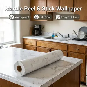 Marble Peel and Stick Countertop Contact Paper, Self-Adhesive Waterproof Oil-Proof Kitchen Cabinet Sticker, Heat Resistant Thickened PET Wallpaper for Furniture, Door, Renovation