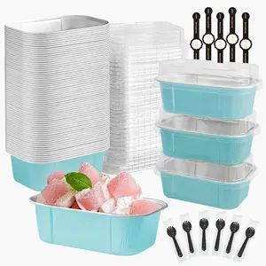 Mini Loaf Pans with Lids and Spoons,5.5 oz Rectangle Mini Individual Cake Tins Disposable Small Aluminum Foil Baking Pans