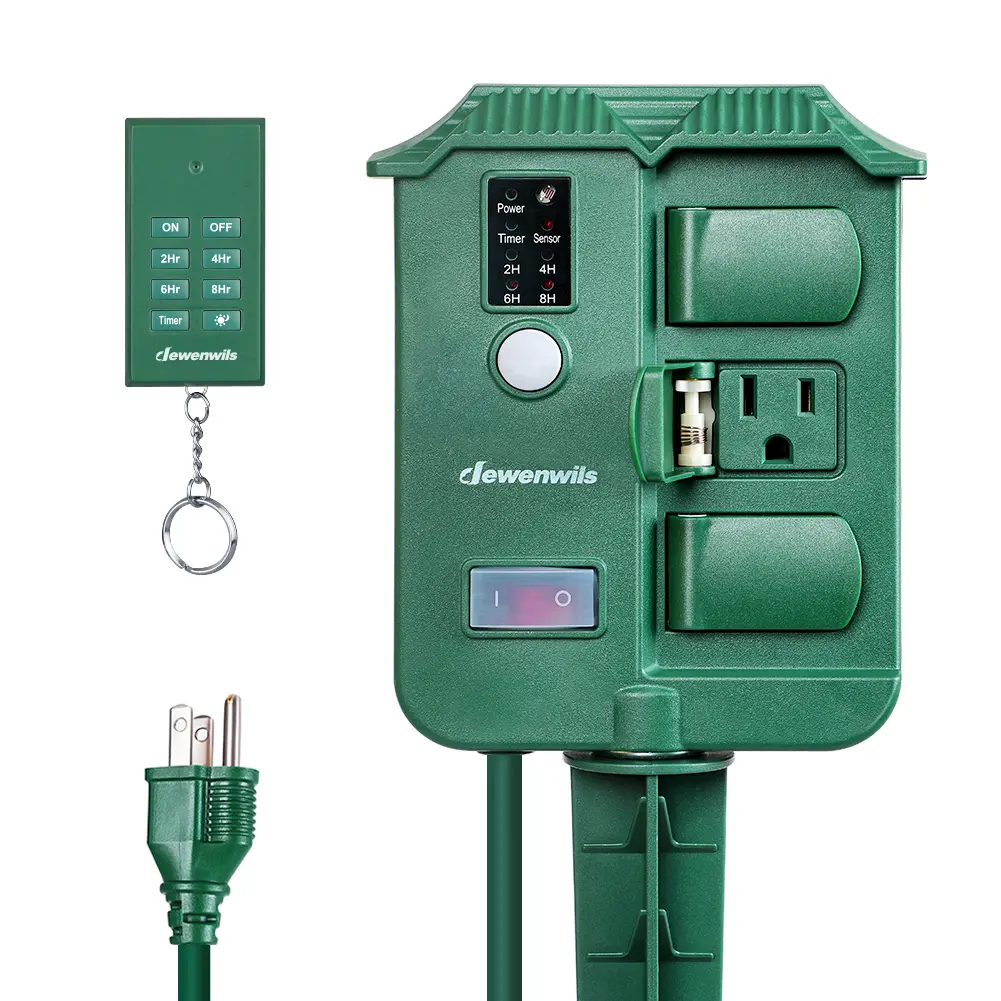 DEWENWILS Waterproof Outdoor Power Stake Timer - 6 Grounded Outlets, 6FT Extension Cord, Wireless Remote, Photocell Dusk-to-Dawn Function, UL Listed for Camping & Hiking Lantern Accessory,father'sdaygifts,campingessentials,campinggear