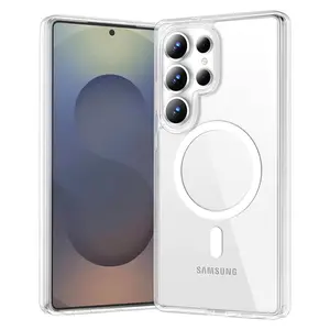 Clear Wireless Charging Military-Grade Protection Shockproof Slim Magnetic Phone Case for Samsung Galaxy S24 Ultra S23 S22 Plus, Transparent Durable