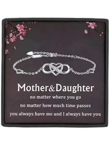 Mother Daughter Infinity Heart Zircon Bracelet Bangle with Card and Gift Box, Stainless Steel Bracelet, Mother Birthday Christmas Gift, Mother Day Gifts for Mom