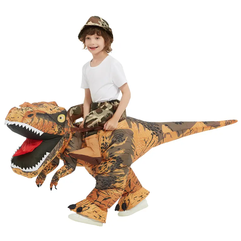 GOOSH Inflatable Dinosaur Costume Halloween Blow up T-Rex Costume for Kids Party Cosplay with Large Claws Teeth and Tail Adjustable Elastic Waist