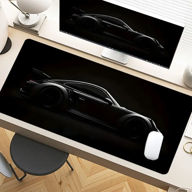 Dark Silhouette Sports Car Desk Pad Office Accessories, Desktop Accessories, Gaming Mousepad XXL Extra Large Mouse Pad With Non-Slip Rubber Base Stitched Edges For PC Gamers Office & Home Use As Christmas Gift