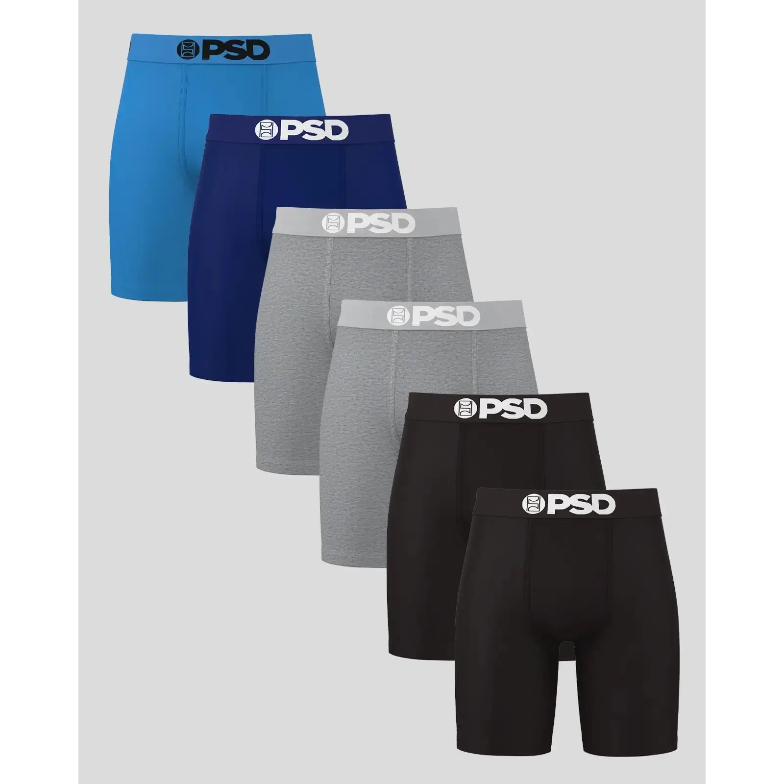 PSD Mens Navy Core Boxer Brief 6 Pack - Standard Length 7 Inch Inseam, Soft and Breathable Cotton Fabric PSD Mens Navy Core Boxer Brief 6 Pack - Standard Length 7 Inch Inseam, Soft and Breathable Cotton Fabric