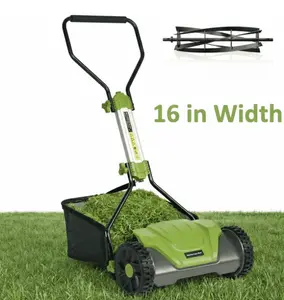 Push Reel Lawn Mower, 16-in 5-Blade for 6 Height AdjustPush Reel Lawn Mower, 16-in 5-Blade for 6 Height Adjustable(0.6~1.6) Manual Lawn Mower with 8-Gallon Grass Bag, for Small Lawns, Greenable(0.6~1.6) Manual Lawn Mower with 8-Gallon Grass Bag,
