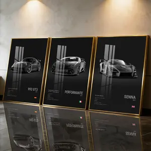 3Pcs Aluminum Alloy Framed Painting, Black Supercar Trio Picture, Home Decoration For Living Room, Bedroom, OfficeWall Decor, Odorless Print Artwork, Luxury Perfect Gift For Friends And Family