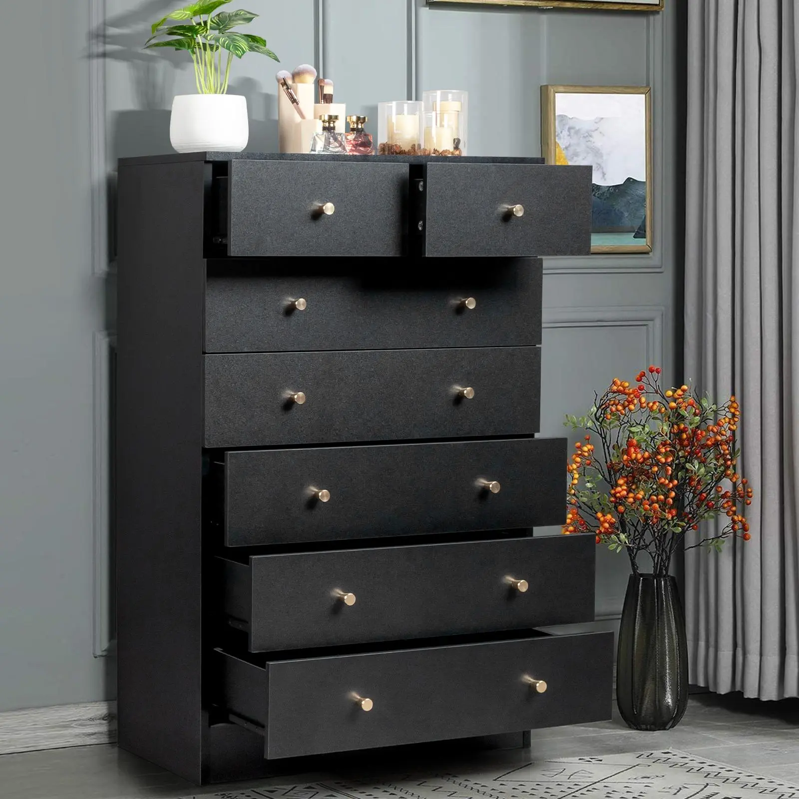black adult dresser 9 Drawer Dresser Retro Wood Adult Dresser with Metal Handles for Bedro   YouTrend