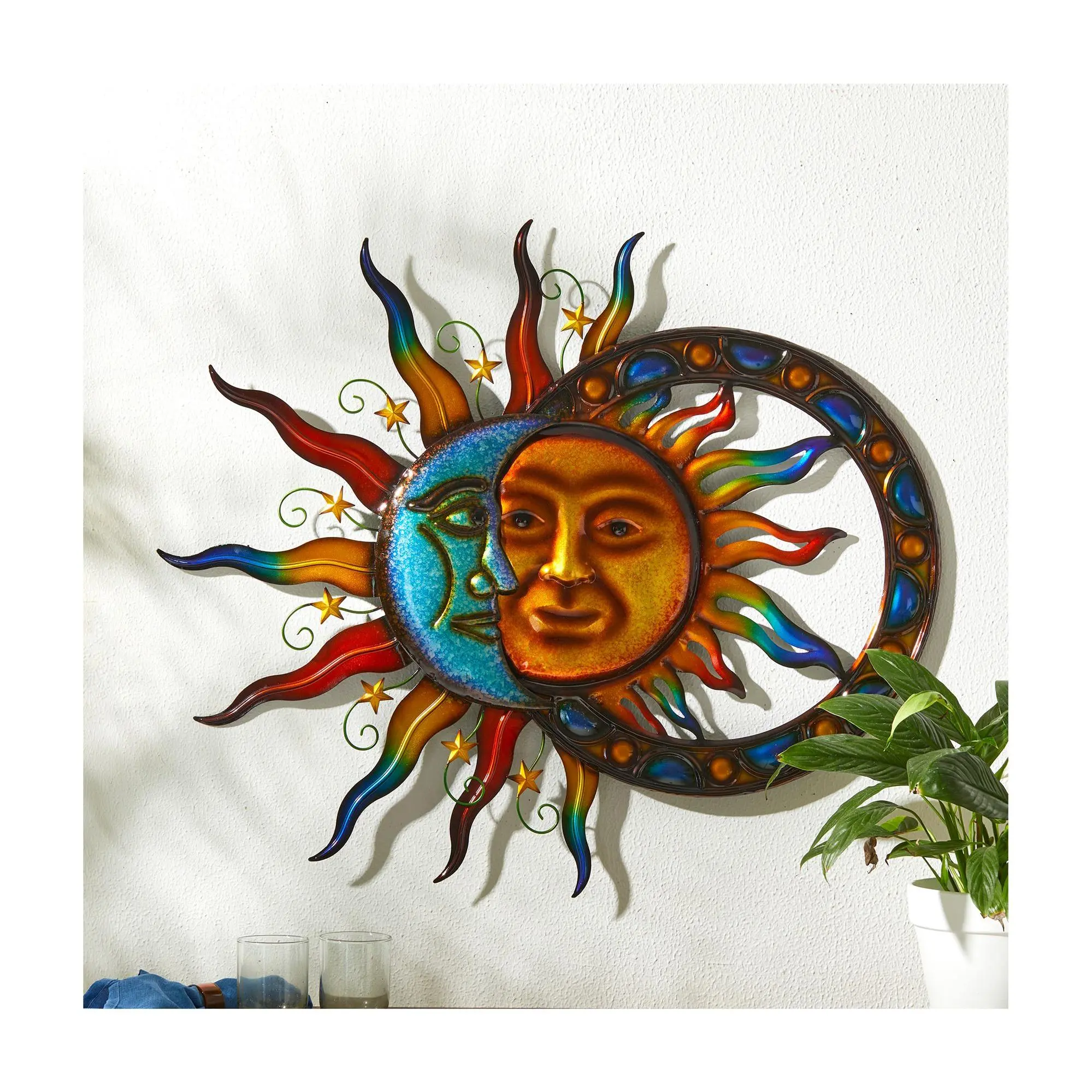 Glitzhome 34" Sun and Moon Indoor Outdoor WallDecor Glitzhome 34" Sun and Moon Indoor Outdoor WallDecor