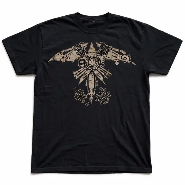 Arcane Mechanical Relic Graphic T-Shirt, Esoteric Gothic Symbol Tee, Unisex Dark Ritual Art Shirt, Gift for Alternative Culture Fans