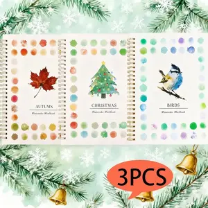 3-Book Watercolor Practice Set, Complete Step-By-Step Floral Leaf Bird Coloring Book, Seasonal Guide & Color Chart, Beginner Friendly, Water Coloring Books